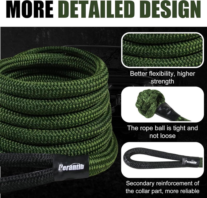 Perantlb Kinetic Recovery Rope - 1" x 20ft (33000lbs), Tow Rope with Soft Shackle and Glove, Suitable for 4WD Pick Up Truck, SUV, ATV, UTV - Image 2